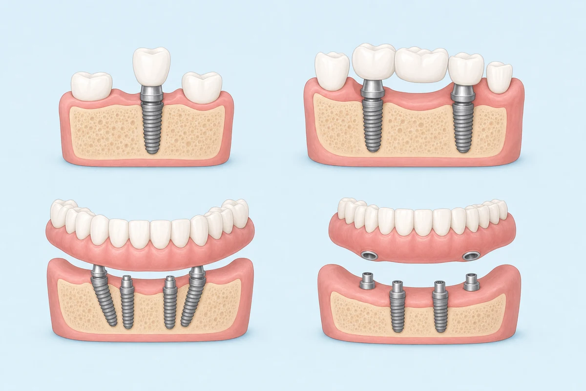 Single, multiple, All on 4, and implant retained denture options