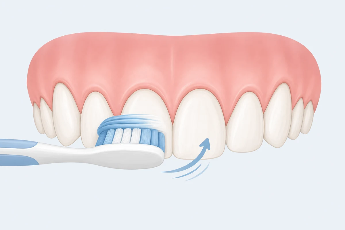 Gentle circular brushing motion on a tooth
