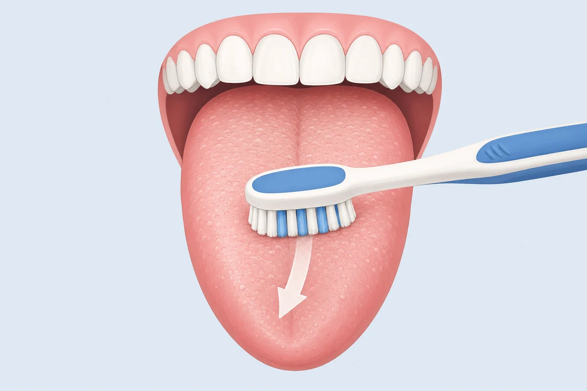 Cleaning the tongue with a toothbrush